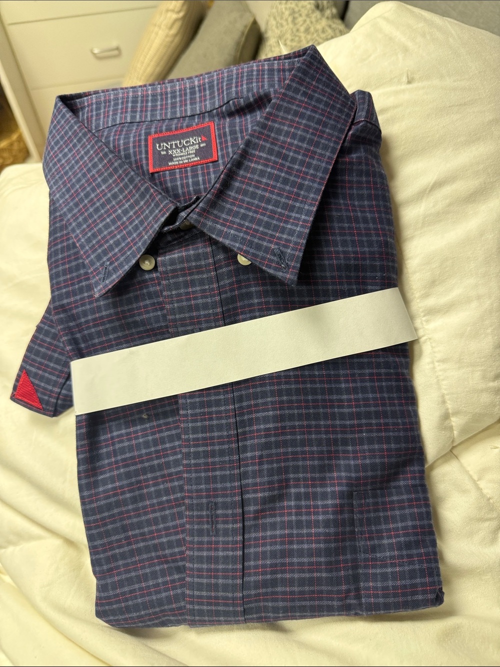 UNTUCKit Navy Plaid Button-Down Shirt with Red Accent
